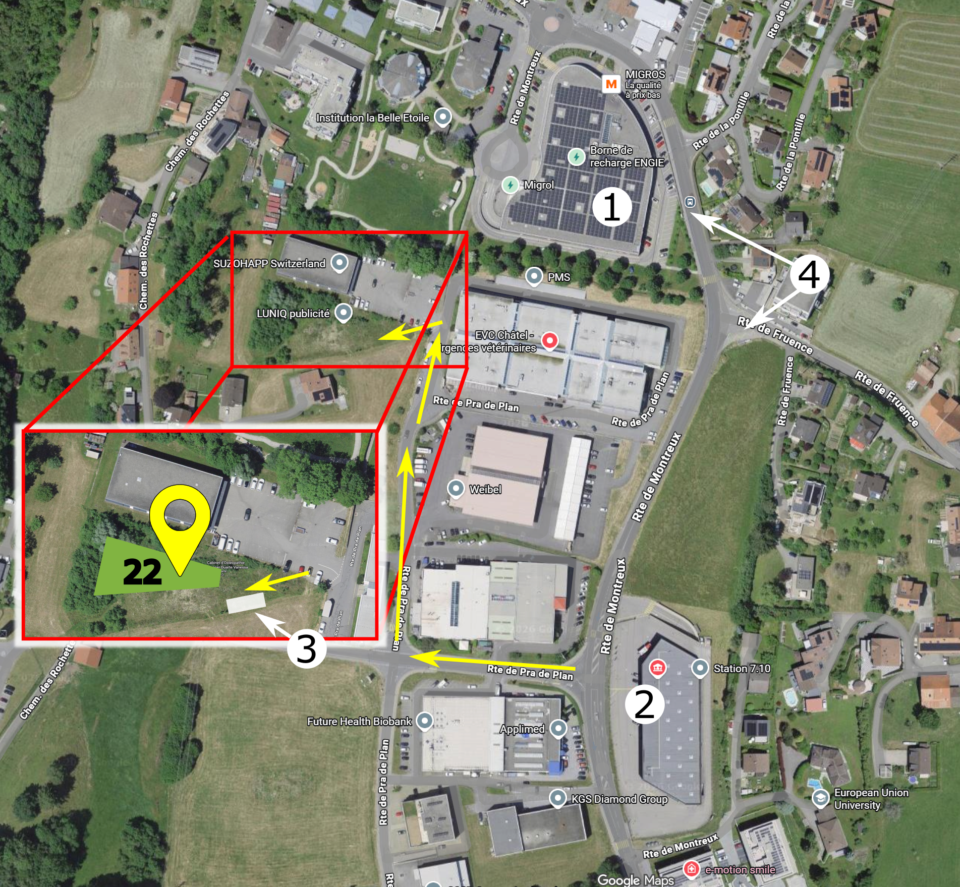 Plan d'accès au cabinet d’ostéopathie à Châtel-St-Denis